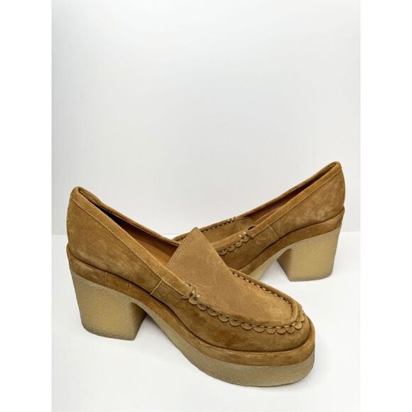 Marc Fisher Lina Platform Loafer 8.5 Suede Penny Light Brown Slip On Shoes - Picture 4 of 10